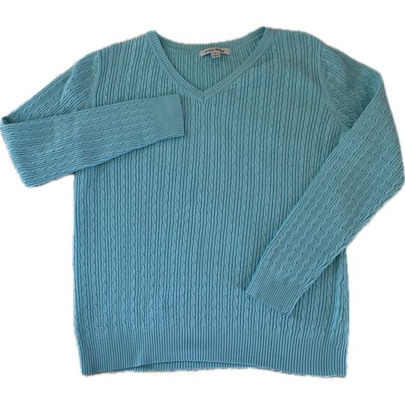 Studio Works Light Blue Cable Knit Women’s V-Neck Pullover Sweater Size Large - Picture 2 of 11